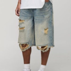 Tall Stonewash Raw Hem Distressed Jorts