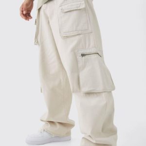 Fixed Waist Washed Baggy Cargo Pants
