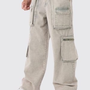 Elasticated Waist Washed Extreme Baggy Cargo Pants