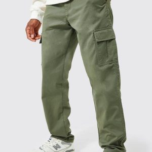 Elasticated Waist Straight Leg Twill Cargo Pants