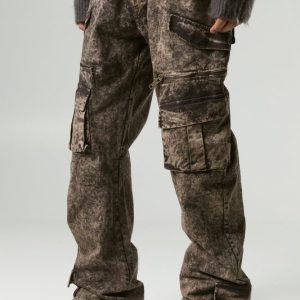 Relaxed Flared Heavy Washed Cargo Pants