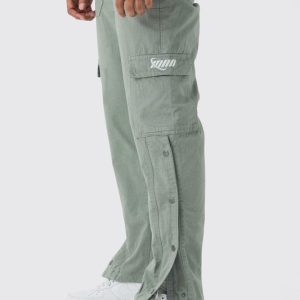 Straight Leg Cargo Popper Hem Ripstop Branded Pants