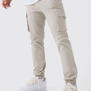 Slim Fit Elasticated Waist Woven Tab Cuffed Cargo Pants