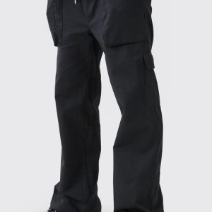 Elasticated Waist Zip Hem Flared Cargo Pants