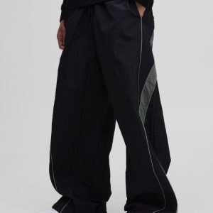 Elasticated Waist Piping Detail Parachute Pants