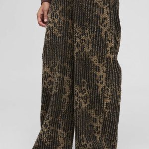 Baggy Relaxed Fit Textured Leopard Pants