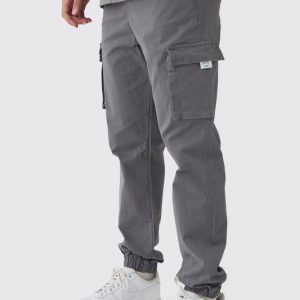 Slim Fit Elasticated Waist Woven Tab Cuffed Cargo Pants