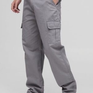 Fixed Waist Straight Leg Twill Cargo Pants