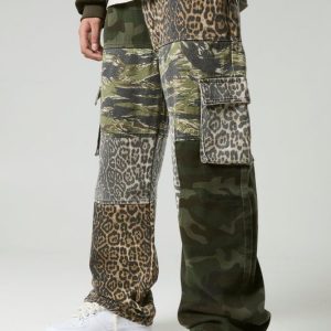 Baggy Fit Camo Leopard Patchwork Pants