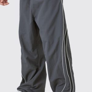 Elasticated Waist Piping Detail Parachute Pants