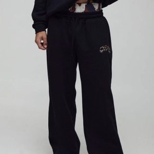 Wide Leg Ofcl Cow Applique Faux Waistband Joggers