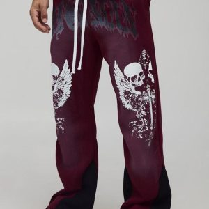 Relaxed Fit Flare Spray Washed Skull Gusset Jogger