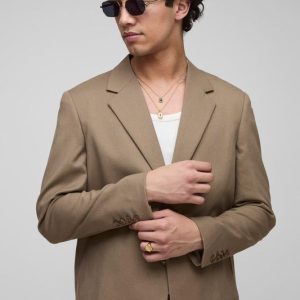 Straight Fit Cropped Herringbone Hem Suit Blazer