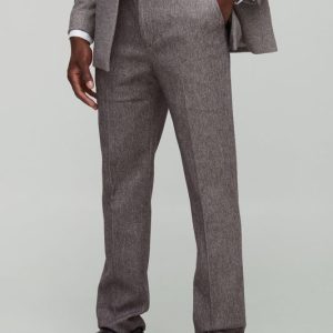 Straight Fit Herringbone Pants