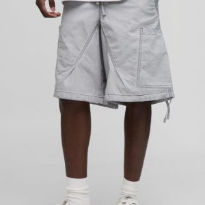 Elasticated Waist Parachute Oil Washed Cargo Shorts
