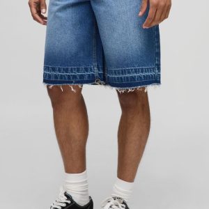 Regular Fit Mid Blue Washed Jorts With Badge