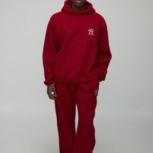 Oversized Borg B Scroll Embroidered Hoodie & Cuffed Jogger Tracksuit