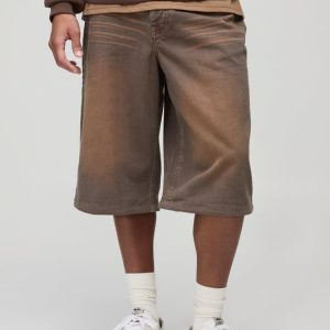 Longline Rigid Washed Brown Denim Jorts