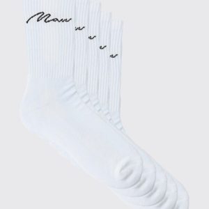 5 Pack MAN Script Logo Plain Sport Socks