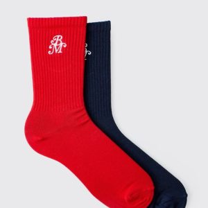 Multi 2 Pack BM Embroidered Crew Socks