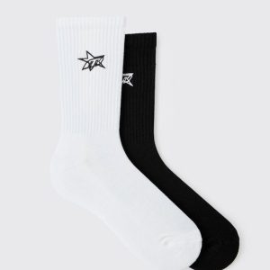 2 Pack M Star Embroidered Sport Socks