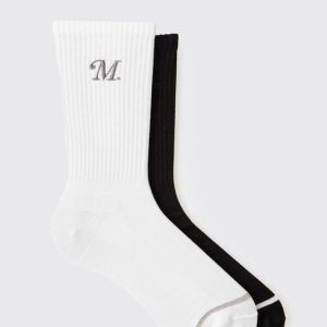 Multi 2 Pack M Embroidered Sport Socks