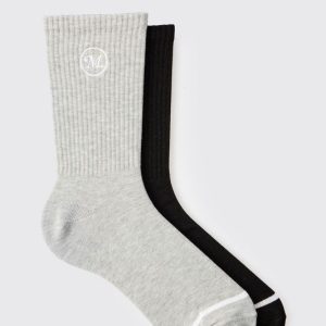 Multi 2 Pack M Embroidered Sport Socks