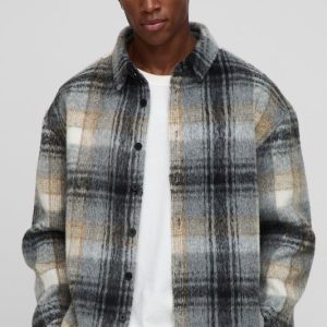 Oversized Brushed Flannel Shirt Jacket