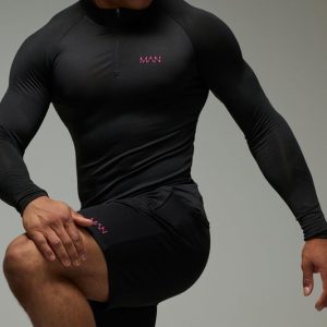 Man Active Lightweight Essentials Workout Raglan Muscle 1/4 Zip & Short Set