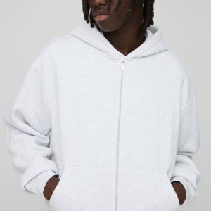 Basic Oversized Boxy Zip Through Hoodie