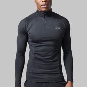 Man Active Workout Raglan Muscle Fit 1/4 Zip Top