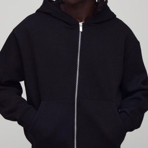 Basic Oversized Boxy Zip Through Hoodie