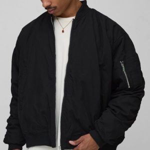 Boxy Fit Peached Embroidered MA1 Bomber Jacket
