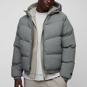 Man Regular Fit Hooded Puffer Coat In Grey