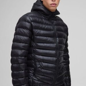 High Shine Quilted Hooded Jacket In Black