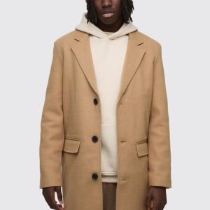Single Breasted Wool Look Overcoat in Camel