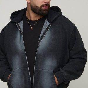Plus Oversized Boxy Spray Wash Zip Through Hoodie