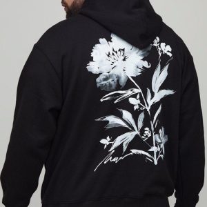 Plus Oversized Floral Print Hoodie