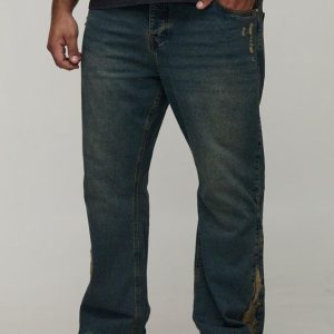Plus Slim Flared Vintage Blue Washed Distressed Gusset Jeans