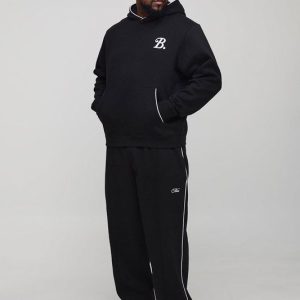 Plus Regular B Embroidered Piped Hoodie & Oversized Jogger Tracksuit