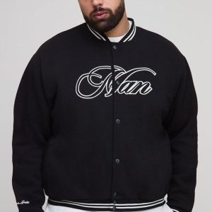 Plus Oversized Jersey Man Embroidered Varsity Jacket