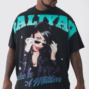 Plus Oversized Aaliyah Large Scale License Print T-Shirt