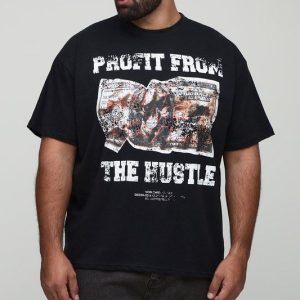 Plus Oversized Hustle Slogan Print T-Shirt