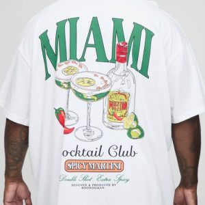 Plus Oversized Miami Cocktail Club Printed T-Shirt