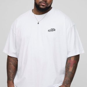 Plus Oversized Embroidered Car T-Shirt