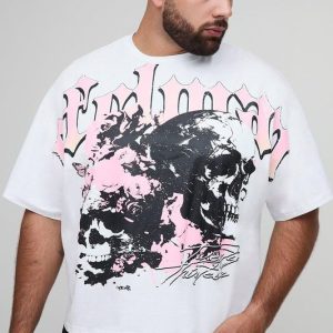 Plus Oversized Boxy Heavyweight Skull Large Scale Print T-Shirt