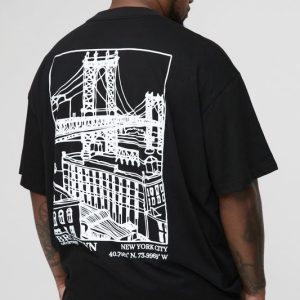 Plus Oversized Extended Neck Brooklyn Landscape Graphic T-shirt