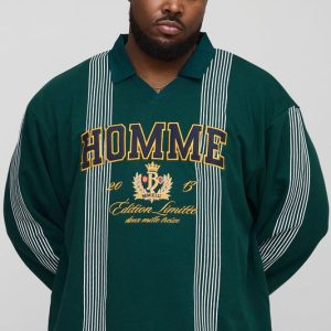 Plus Oversized Homme Applique Stripe Rugby Polo