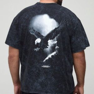 Plus Oversized Man Acid Wash Eagle T-Shirt