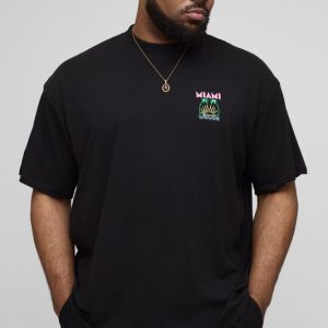 Plus Oversized Extended Neck Embroidered Miami Palm Tree T-Shirt